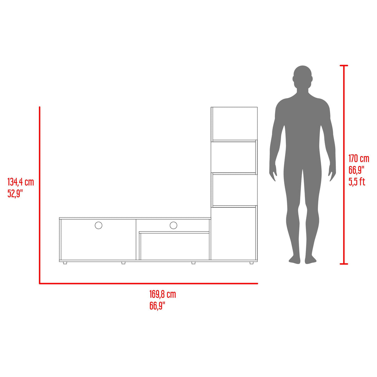 Mesa para TV Lugano Nogal 170x134.4cm para TV Hasta 55" Pulgadas con Siete Compartimientos - MUEBLES DE TV | Bylmo