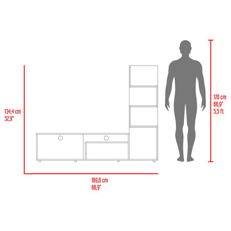 Mesa para TV Lugano Nogal 170x134.4cm para TV Hasta 55" Pulgadas con Siete Compartimientos - MUEBLES DE TV | Bylmo