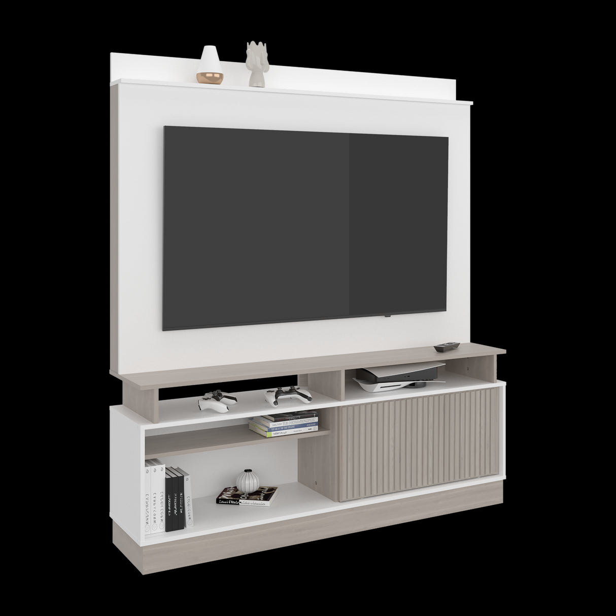 Rack de TV Thun Blanco y Bardolino 160x182.5cm para TV Hasta 70" Pulgadas con Siete Compartimientos - MUEBLES DE TV | Bylmo