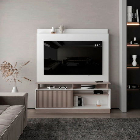 Rack de TV Thun Blanco y Bardolino 160x182.5cm para TV Hasta 70" Pulgadas con Siete Compartimientos - MUEBLES DE TV | Bylmo