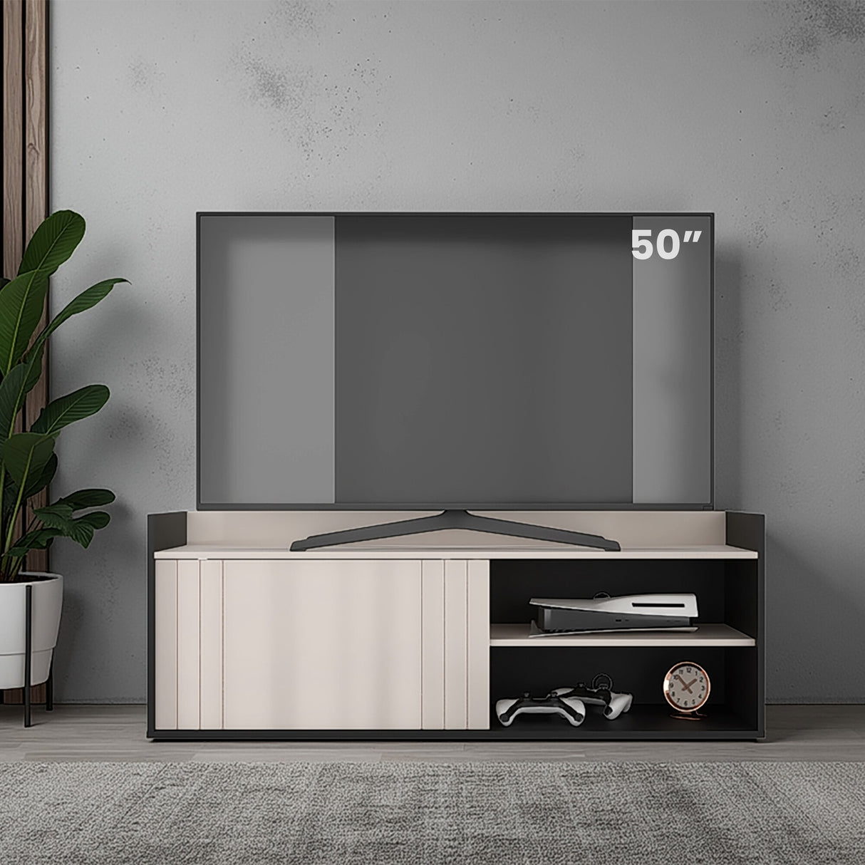 Mesa para TV Cuera Capri y Wengue 141.1x51.6cm para TV Hasta 60" Pulgadas con Cuatro Compartimientos - MUEBLES DE TV | Bylmo