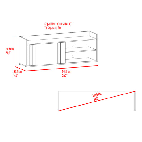 Mesa para TV Cuera Capri y Wengue 141.1x51.6cm para TV Hasta 60" Pulgadas con Cuatro Compartimientos - MUEBLES DE TV | Bylmo