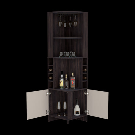 Bar Esquinero Renens Nogal 46.9x180.6cm con Siete Compartimientos con Un Portacopas y con Ocho Portabotellas - BARES | Bylmo