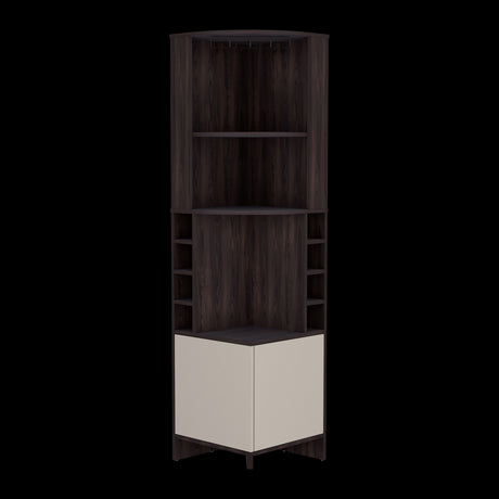 Bar Esquinero Renens Nogal 46.9x180.6cm con Siete Compartimientos con Un Portacopas y con Ocho Portabotellas - BARES | Bylmo