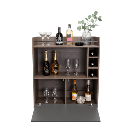 Bar Zurich Milan y Plomo 80x107.1cm con Cinco Compartimientos y con Tres Portabotellas - BARES | Bylmo