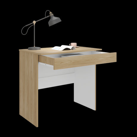Escritorio Ohio Eco Fresno Europeo y Blanco 80x73cm con Un Cajón - ESCRITORIOS | Bylmo