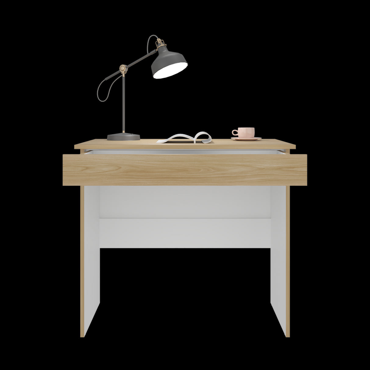 Escritorio Ohio Eco Fresno Europeo y Blanco 80x73cm con Un Cajón - ESCRITORIOS | Bylmo