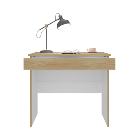Escritorio Ohio Eco Fresno Europeo y Blanco 80x73cm con Un Cajón