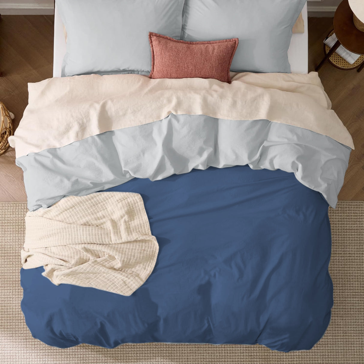 Funda de Duvet Acolchado Bicolor Azul y Gris 200x240cm Doble Faz para Cama Semidoble - TENDIDOS Y CUBRELECHOS | Bylmo