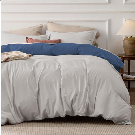 Funda de Duvet Acolchado Bicolor Azul y Gris 240x240cm Doble Faz para Cama Queen - TENDIDOS Y CUBRELECHOS | Bylmo