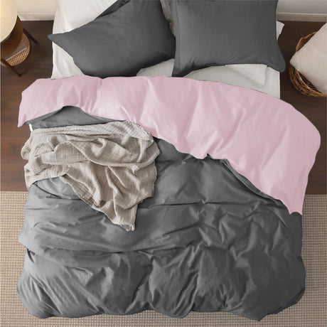Funda de Duvet Bicolor Rosado y Gris 240x240cm Doble Faz para Cama Queen - TENDIDOS Y CUBRELECHOS | Bylmo
