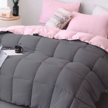 Edredón Acolchado Bicolor Rosado y Gris 220x240cm Doble Faz para Cama Doble - TENDIDOS Y CUBRELECHOS | Bylmo