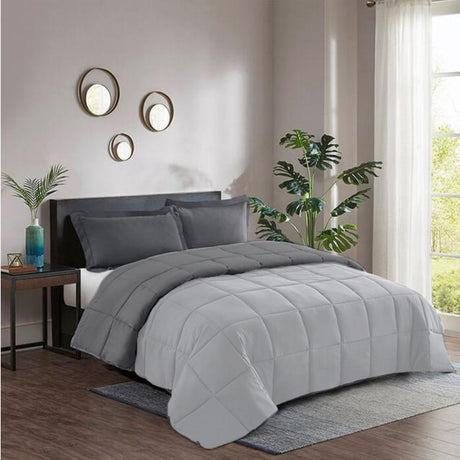 Combo Edredón Acolchado Bicolor Gris Oscuro y Gris Claro 280x240cm Doble Faz para Cama King - TENDIDOS Y CUBRELECHOS | Bylmo