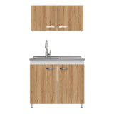 Cocina Integral Freya Blanco y Duna 100x32cm con Mesón de Acero Inoxidable para Lado Izquierdo y sin Estufa - COCINAS | Bylmo