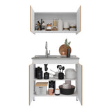 Cocina Integral Freya Blanco y Duna 100x32cm con Mesón de Acero Inoxidable para Lado Izquierdo y sin Estufa - COCINAS | Bylmo
