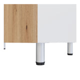 Cocina Integral Freya Blanco y Duna 100x32cm con Mesón de Acero Inoxidable para Lado Derecho y sin Estufa - COCINAS | Bylmo