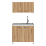 Cocina Integral Freya Blanco y Duna 100x32cm con Mesón de Acero Inoxidable para Lado Derecho y sin Estufa - COCINAS | Bylmo