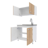 Cocina Integral Freya Blanco y Duna 100x32cm con Mesón de Acero Inoxidable para Lado Derecho y sin Estufa - COCINAS | Bylmo
