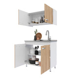 Cocina Integral Freya Blanco y Duna 100x32cm con Mesón de Acero Inoxidable para Lado Derecho y sin Estufa - COCINAS | Bylmo