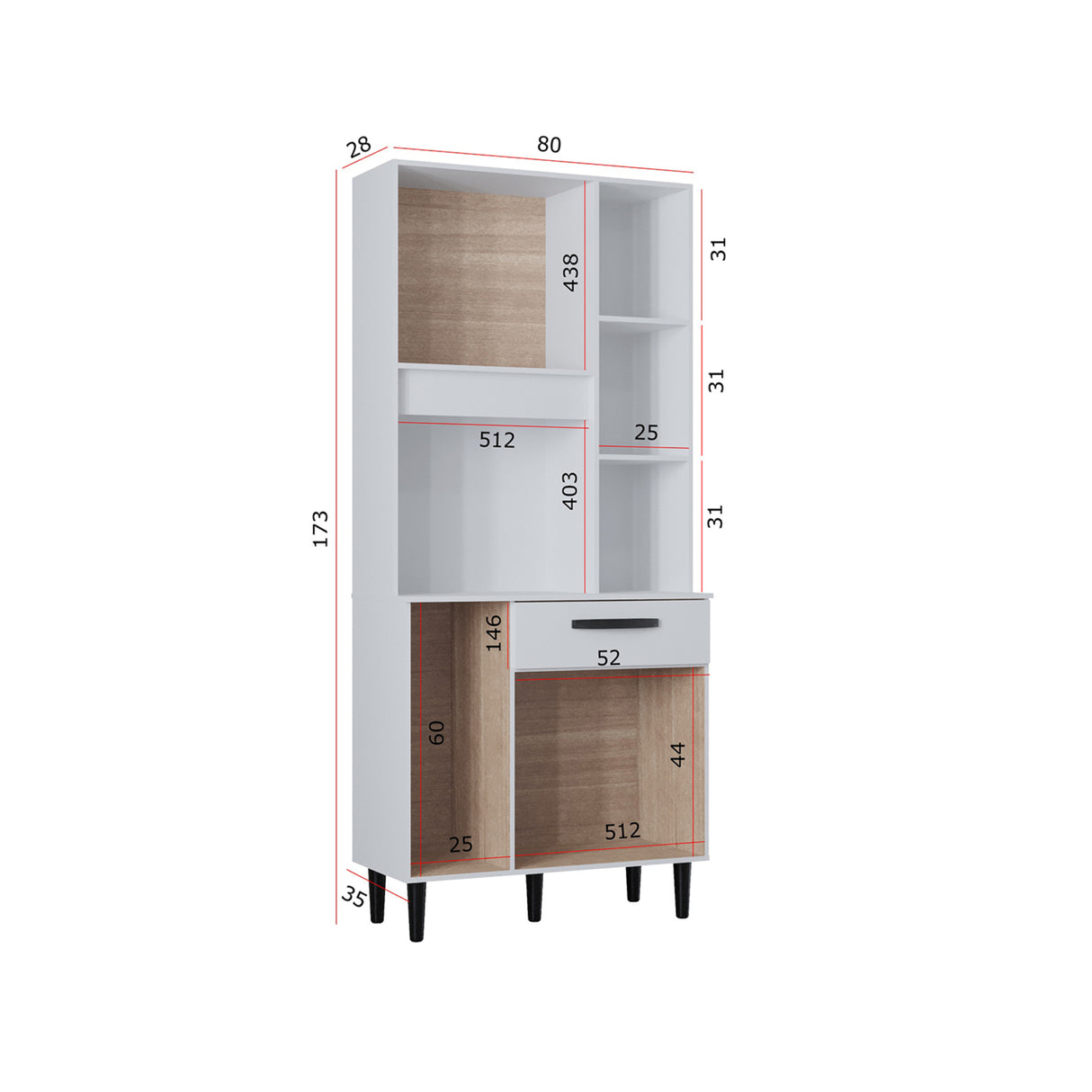 Alacena Malu Blanco 80x173cm con Un Cajón y Cinco Puertas - ALACENAS Y MUEBLES MICROONDAS | Bylmo