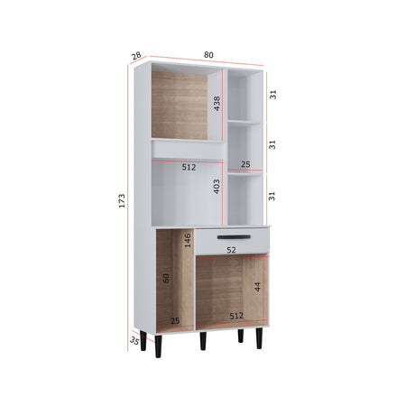 Alacena Malu Blanco 80x173cm con Un Cajón y Cinco Puertas - ALACENAS Y MUEBLES MICROONDAS | Bylmo