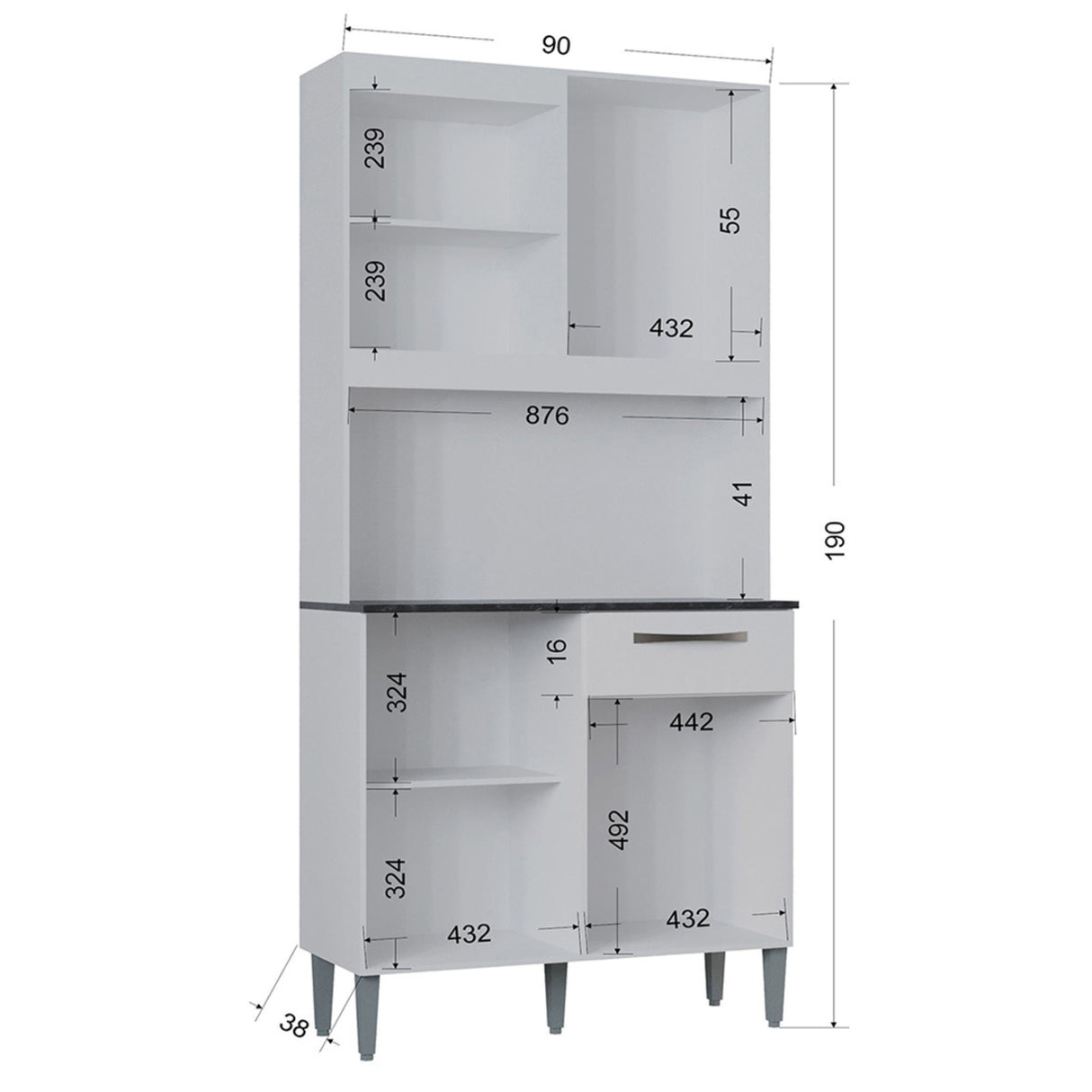 Alacena Livia Blanco 90x190cm con Un Cajón y Cuatro Puertas - ALACENAS Y MUEBLES MICROONDAS | Bylmo