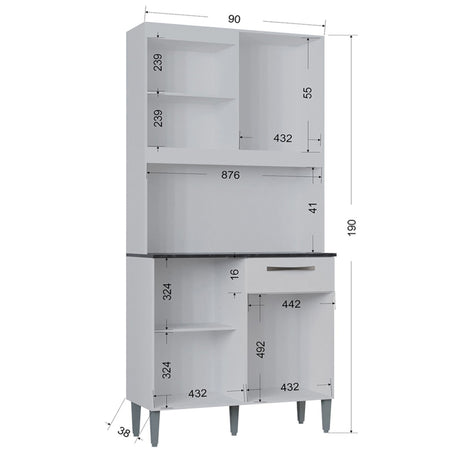 Alacena Livia Blanco 90x190cm con Un Cajón y Cuatro Puertas - ALACENAS Y MUEBLES MICROONDAS | Bylmo