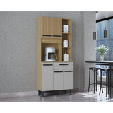 Alacena Malu Castaño y Beige 80x173cm con Un Cajón y Cinco Puertas - ALACENAS Y MUEBLES MICROONDAS | Bylmo