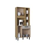 Alacena Malu Castaño y Beige 80x173cm con Un Cajón y Cinco Puertas - ALACENAS Y MUEBLES MICROONDAS | Bylmo