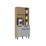 Alacena Malu Castaño y Beige 80x173cm con Un Cajón y Cinco Puertas - ALACENAS Y MUEBLES MICROONDAS | Bylmo