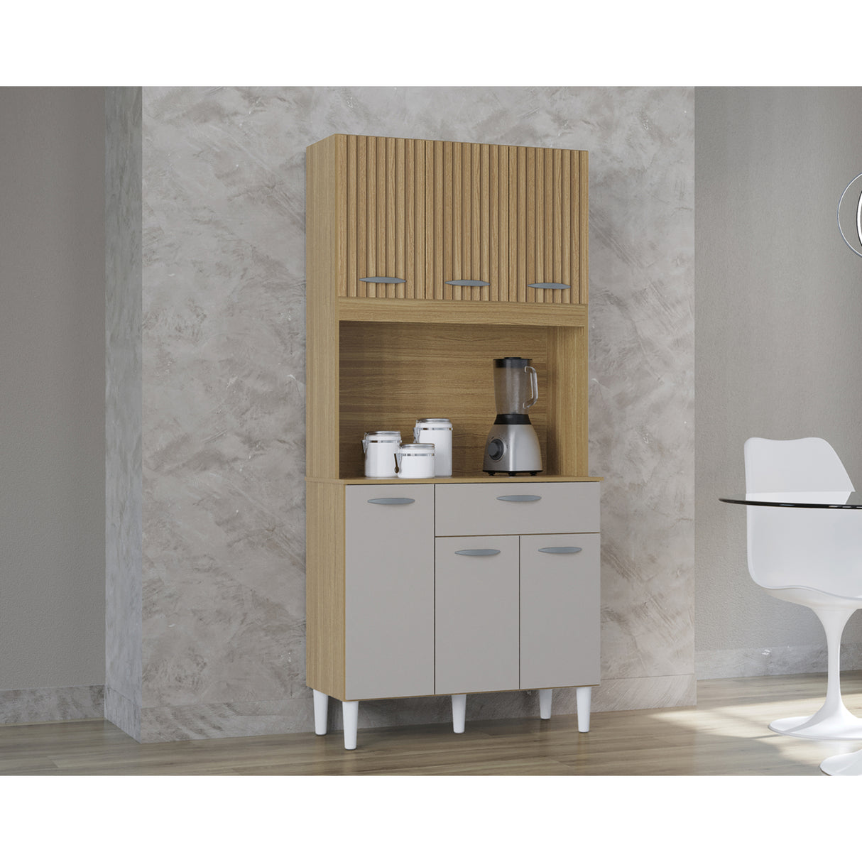 Alacena Cassia Castaño y Beige 80x172cm con Un Cajón y Seis Puertas - ALACENAS Y MUEBLES MICROONDAS | Bylmo