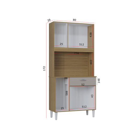Alacena Cassia Castaño y Beige 80x172cm con Un Cajón y Seis Puertas - ALACENAS Y MUEBLES MICROONDAS | Bylmo
