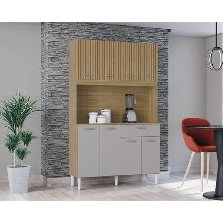 Alacena Cassia Castaño y Beige 103x172cm con Un Cajón y Ocho Puertas - ALACENAS Y MUEBLES MICROONDAS | Bylmo
