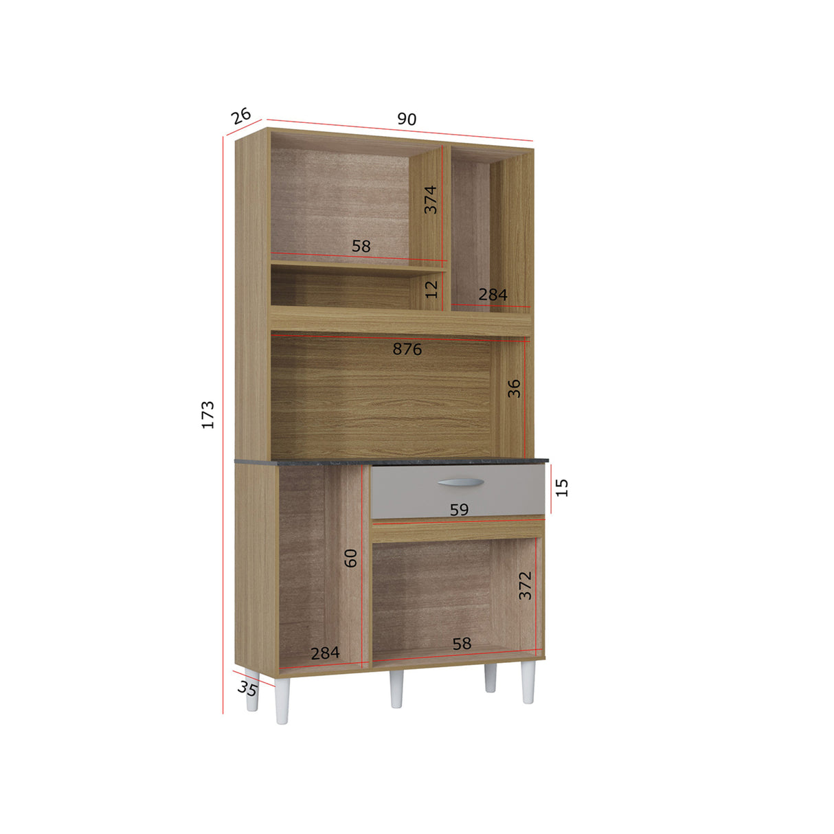 Alacena Coral Beige y Off White 90x173cm con Un Cajón y Seis Puertas - ALACENAS Y MUEBLES MICROONDAS | Bylmo