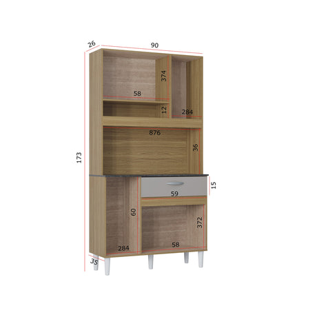 Alacena Coral Beige y Off White 90x173cm con Un Cajón y Seis Puertas - ALACENAS Y MUEBLES MICROONDAS | Bylmo