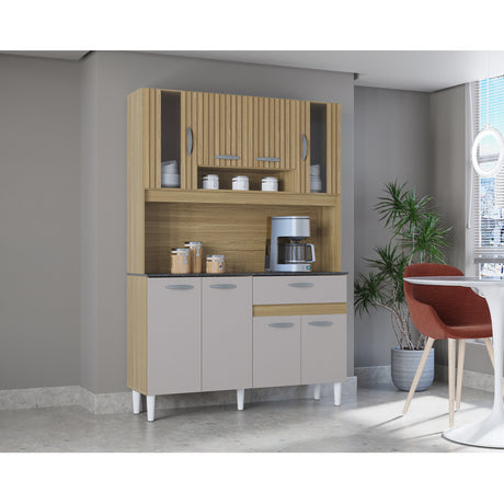 Alacena Coral Castaño y Beige 120x173cm con Un Cajón y Ocho Puertas - ALACENAS Y MUEBLES MICROONDAS | Bylmo