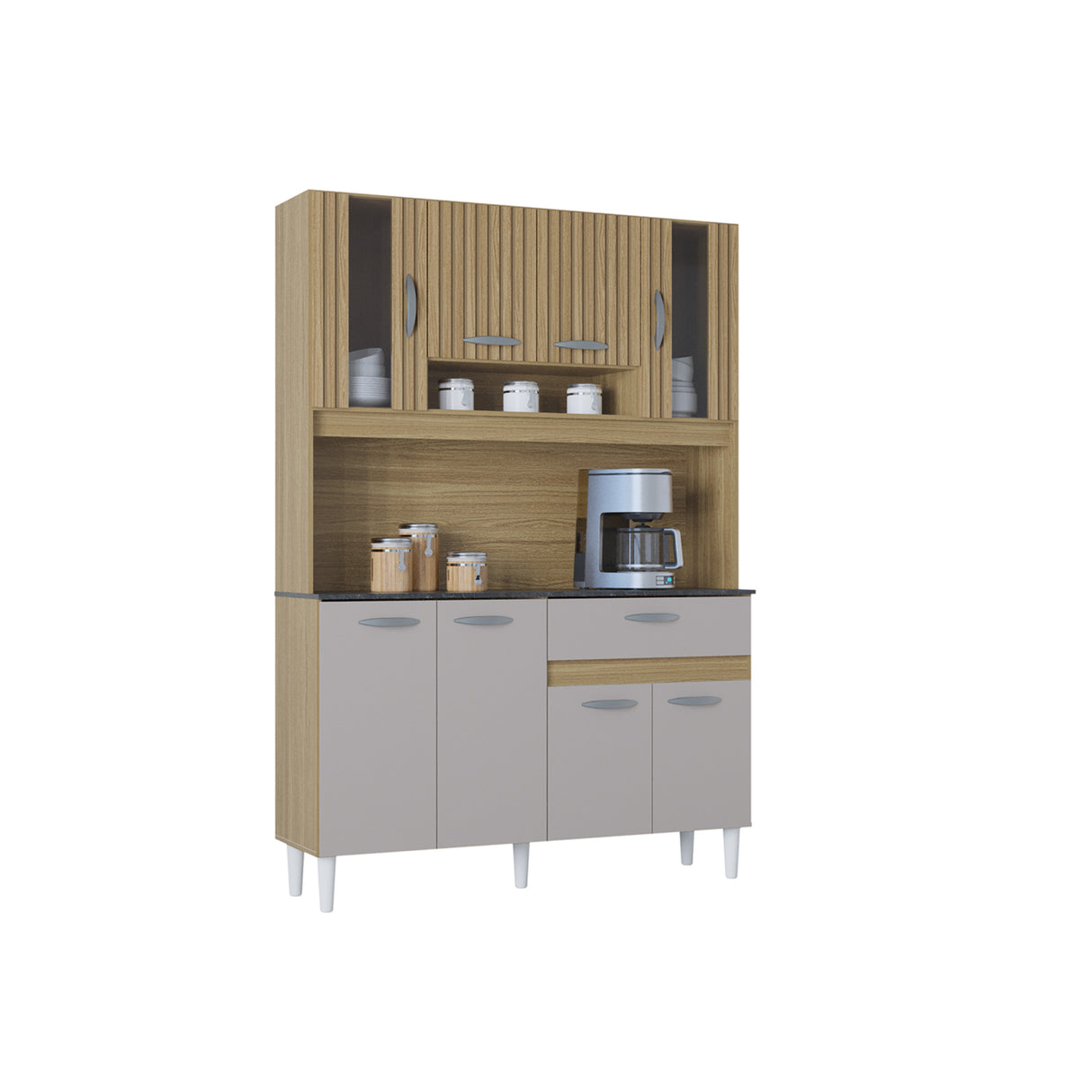 Alacena Coral Castaño y Beige 120x173cm con Un Cajón y Ocho Puertas - ALACENAS Y MUEBLES MICROONDAS | Bylmo