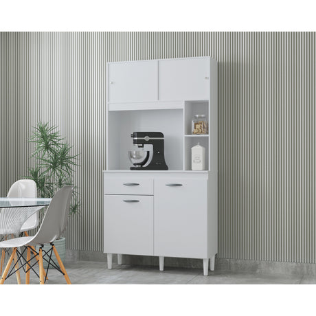 Alacena Duda Blanco 90x172cm con Un Cajón y Cuatro Puertas - ALACENAS Y MUEBLES MICROONDAS | Bylmo