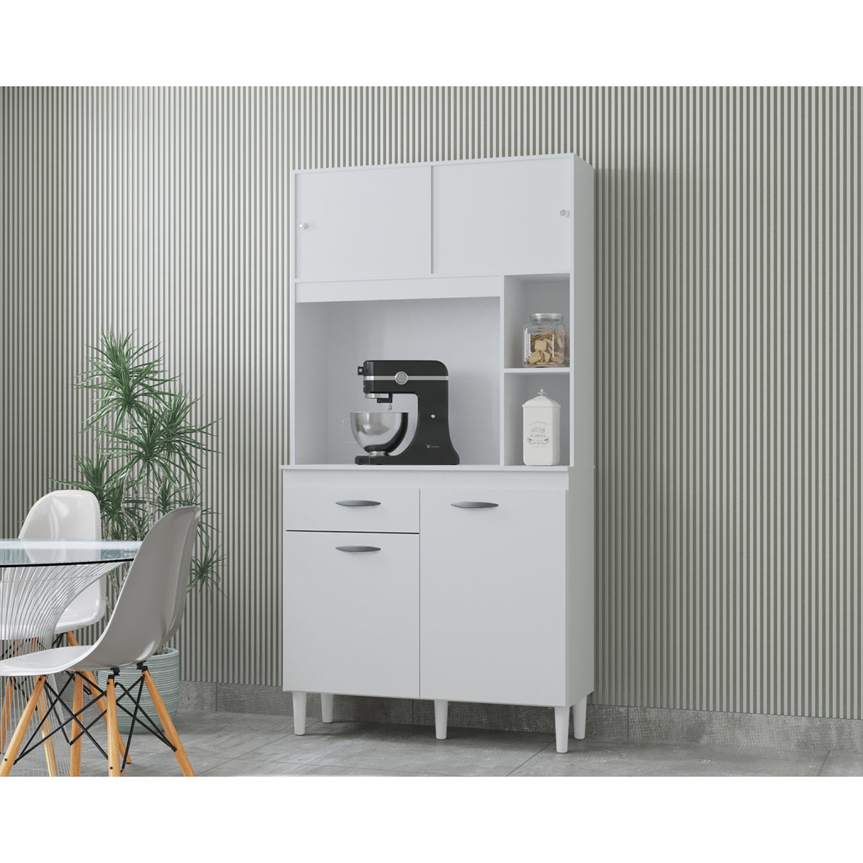 Alacena Duda Blanco 90x172cm con Un Cajón y Cuatro Puertas - ALACENAS Y MUEBLES MICROONDAS | Bylmo