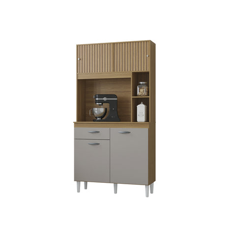 Alacena Duda Castaño y Beige 90x172cm con Un Cajón y Cuatro Puertas - ALACENAS Y MUEBLES MICROONDAS | Bylmo