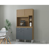 Alacena Duda Castaño y Gris 90x172cm con Un Cajón y Cuatro Puertas - ALACENAS Y MUEBLES MICROONDAS | Bylmo