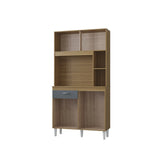 Alacena Duda Castaño y Gris 90x172cm con Un Cajón y Cuatro Puertas - ALACENAS Y MUEBLES MICROONDAS | Bylmo