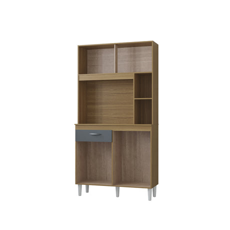 Alacena Duda Castaño y Gris 90x172cm con Un Cajón y Cuatro Puertas - ALACENAS Y MUEBLES MICROONDAS | Bylmo