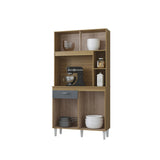 Alacena Duda Castaño y Gris 90x172cm con Un Cajón y Cuatro Puertas - ALACENAS Y MUEBLES MICROONDAS | Bylmo