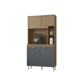 Alacena Duda Castaño y Gris 90x172cm con Un Cajón y Cuatro Puertas - ALACENAS Y MUEBLES MICROONDAS | Bylmo