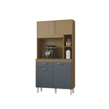 Alacena Duda Castaño y Gris 90x172cm con Un Cajón y Cuatro Puertas - ALACENAS Y MUEBLES MICROONDAS | Bylmo