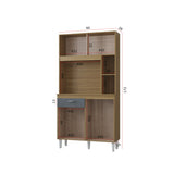 Alacena Duda Castaño y Gris 90x172cm con Un Cajón y Cuatro Puertas - ALACENAS Y MUEBLES MICROONDAS | Bylmo