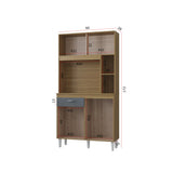 Alacena Duda Castaño y Gris 90x172cm con Un Cajón y Cuatro Puertas - ALACENAS Y MUEBLES MICROONDAS | Bylmo