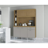 Alacena Duda Castaño y Beige 140x183cm con Un Cajón y Cinco Puertas - ALACENAS Y MUEBLES MICROONDAS | Bylmo