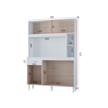 Alacena Duda Blanco 120x172cm con Un Cajón y Cinco Puertas - ALACENAS Y MUEBLES MICROONDAS | Bylmo